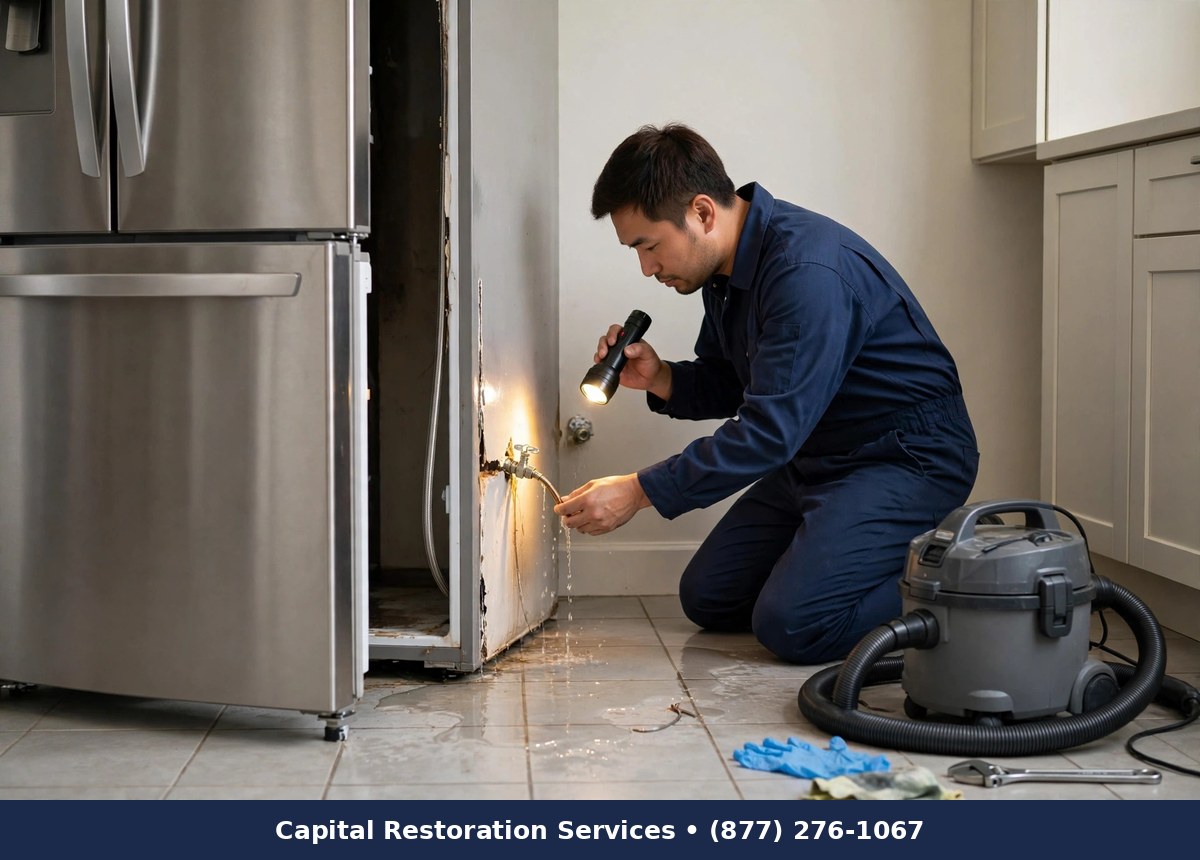 Appliance Leak Water Damage Cleanup — water damage restoration by Capital Restoration Services