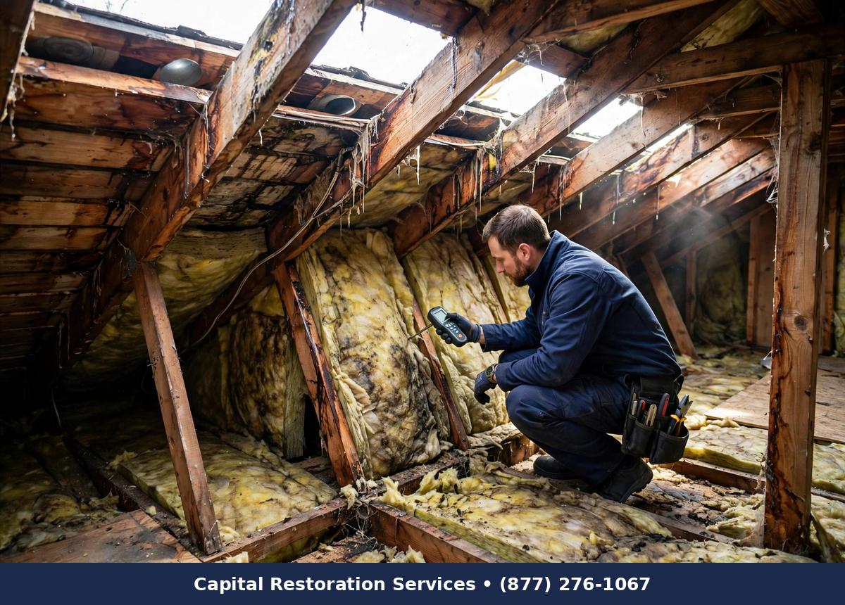 Attic Water Damage Restoration — water damage restoration by Capital Restoration Services