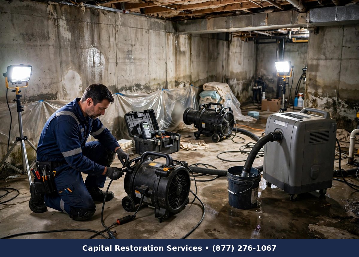 Basement Water Damage Restoration — water damage restoration by Capital Restoration Services