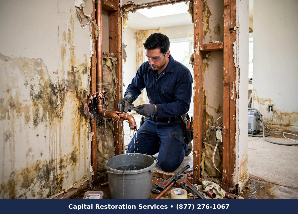 Burst Pipe Water Damage Repair — water damage restoration by Capital Restoration Services