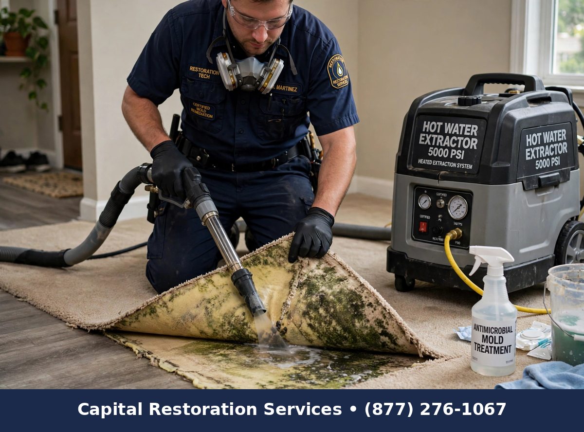Carpet mold removal with professional extraction equipment, Capital Restoration Services
