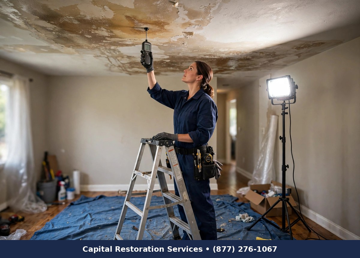 Ceiling Water Damage Repair — water damage restoration by Capital Restoration Services