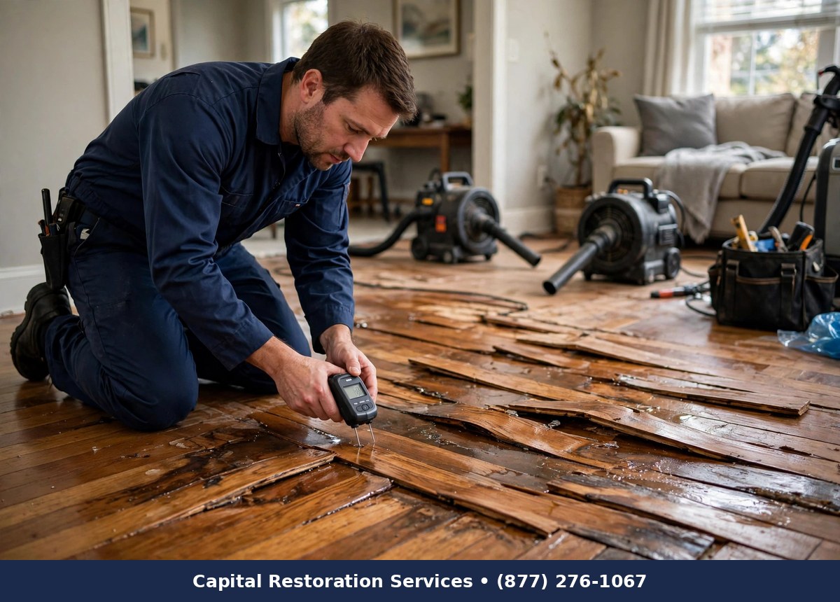 Hardwood Floor Water Damage Repair — water damage restoration by Capital Restoration Services