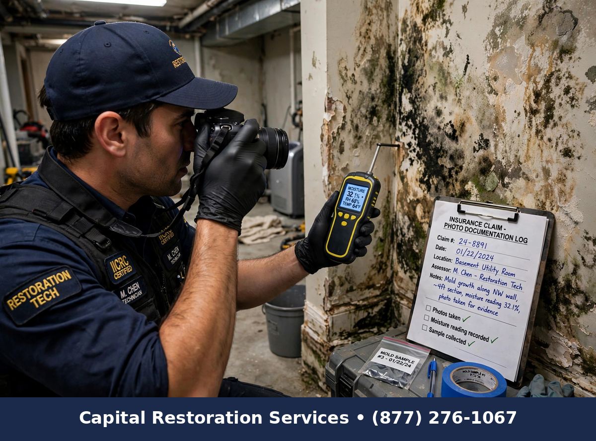 Insurance claim assistance documenting mold damage, Capital Restoration Services