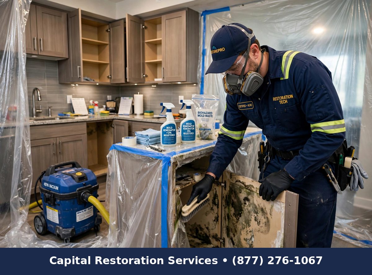 Mold remediation for condos and apartments in kitchen, Capital Restoration Services