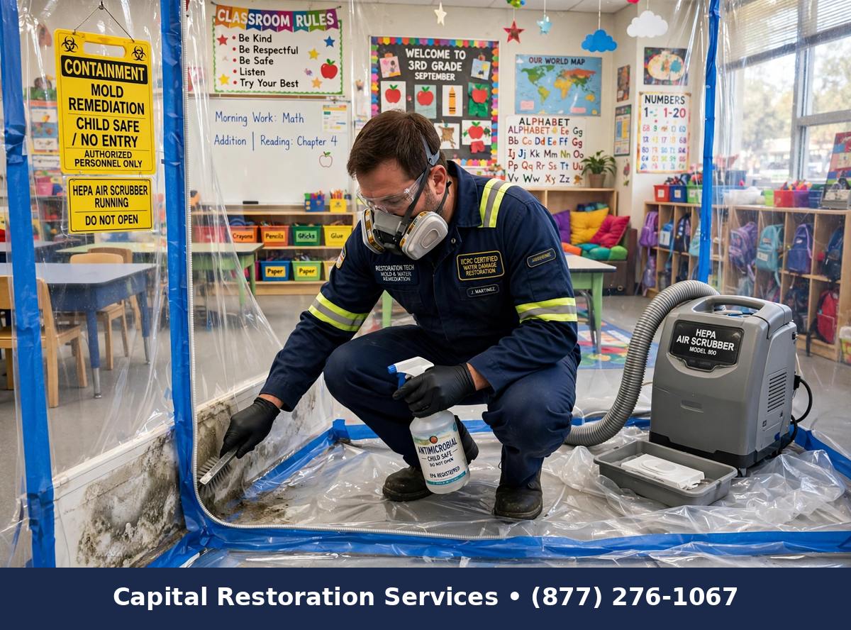 Mold remediation for schools and daycares in classroom, Capital Restoration Services