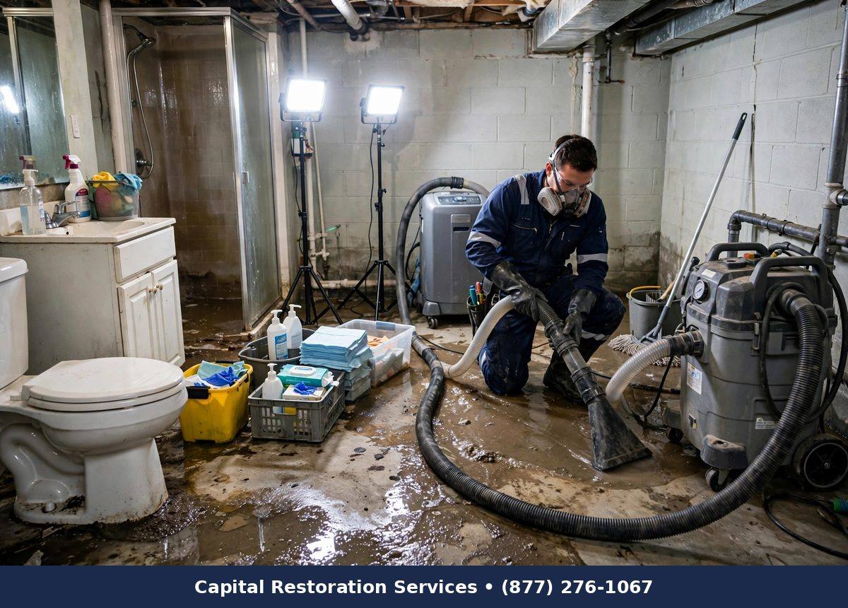 Sewage Backup Cleanup — water damage restoration by Capital Restoration Services