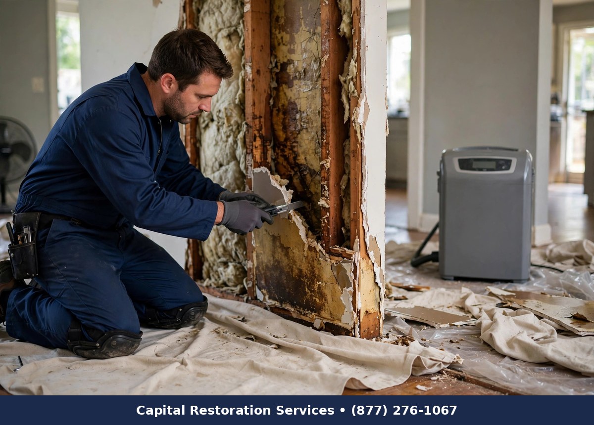 Wall Water Damage Repair — water damage restoration by Capital Restoration Services